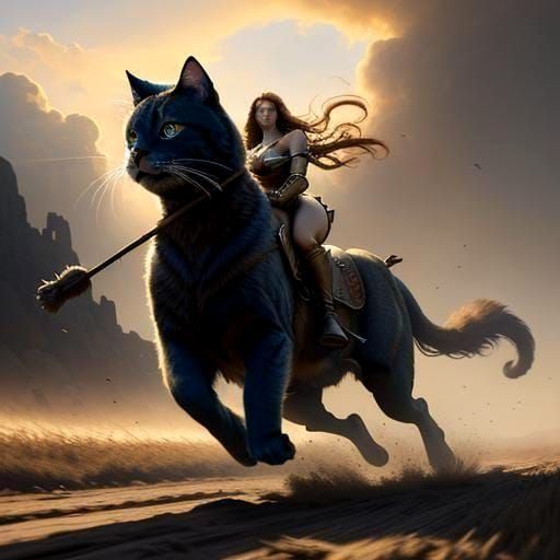Freya's Cat Chariot on the Battlefield: Digital Oil Painting