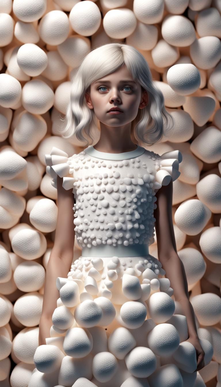 a girl in the marshmallow dress, 3D highly realistic highly ...