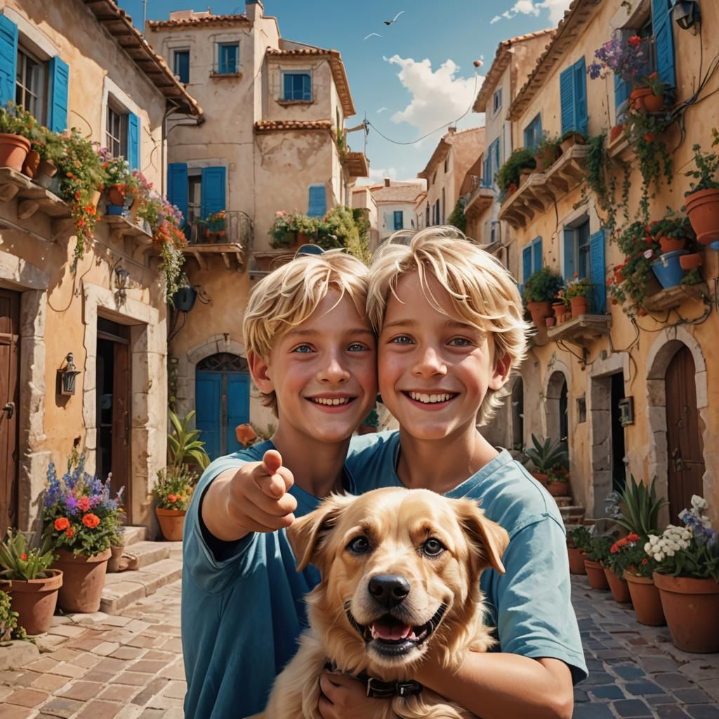Boy and Dog Selfie in Mediterranean Setting