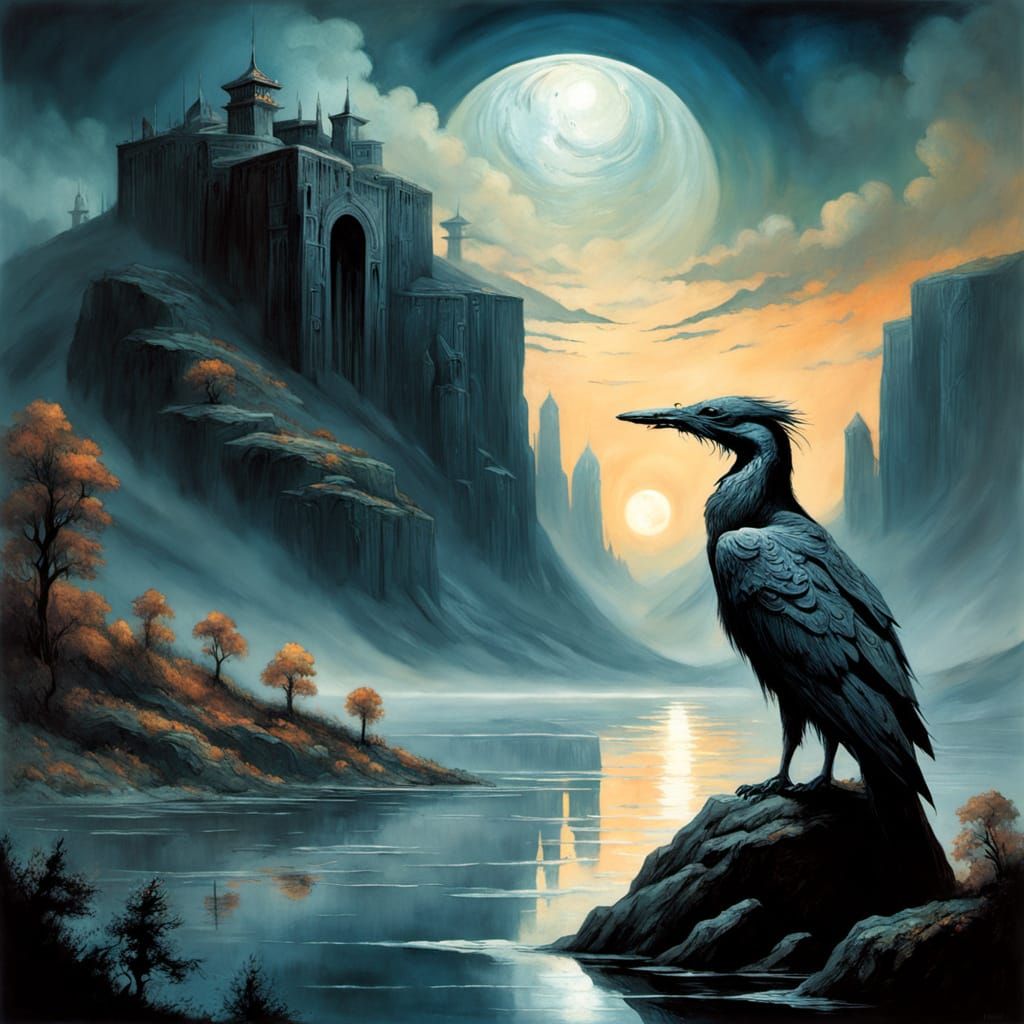 Knight Contemplates Cosmic Nebula in Dark Fantasy Style