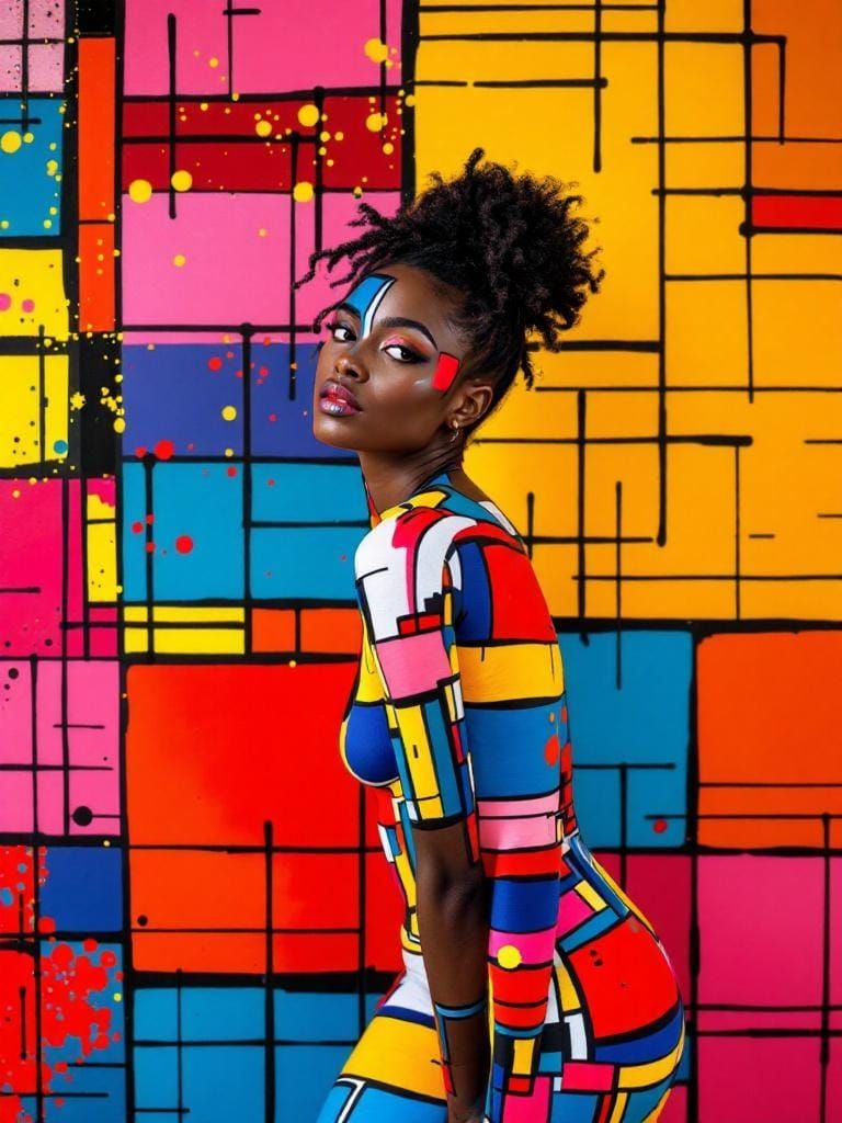 Geometric Woman: Fusion of Color and Pattern