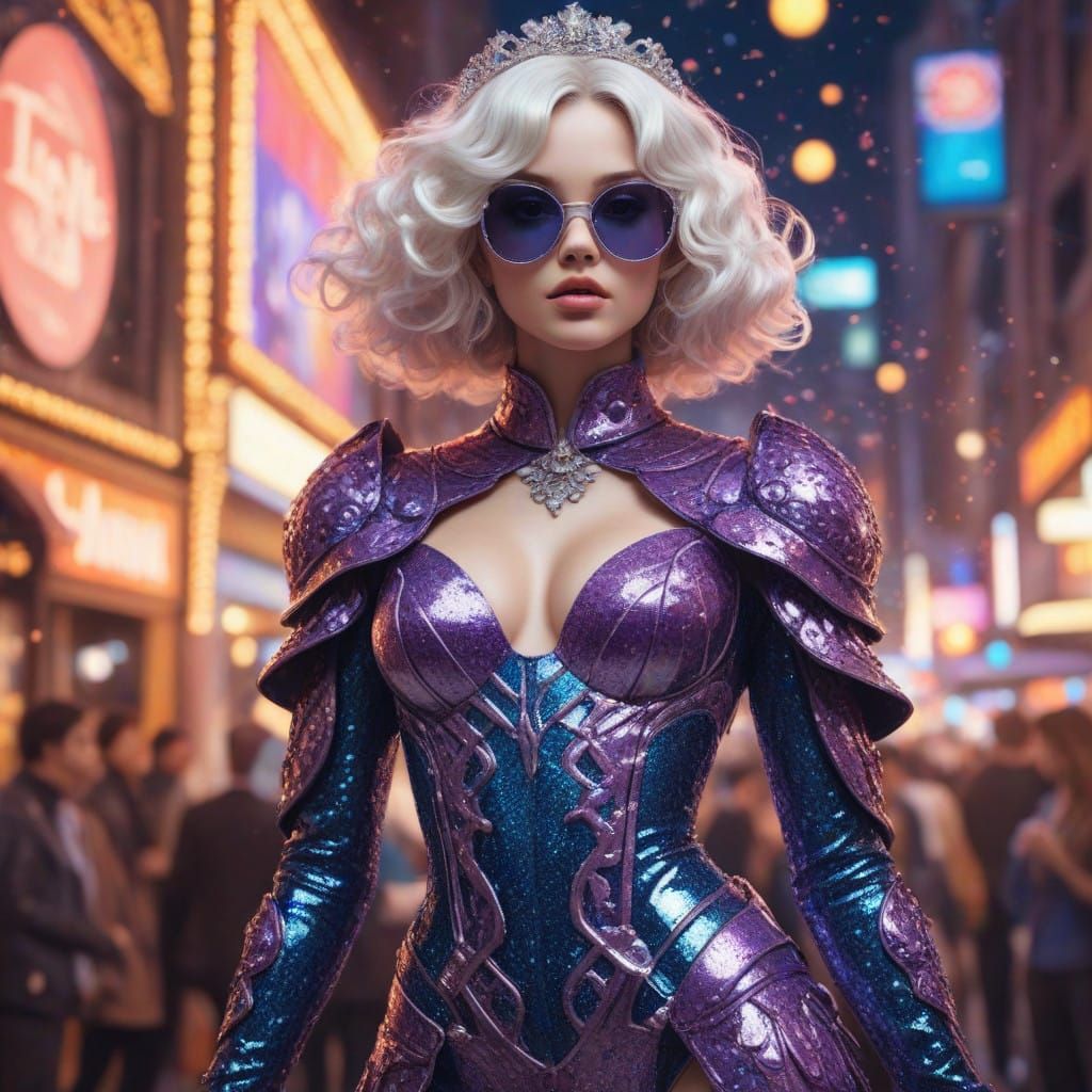Confident Futuristic Goddess in Sequined Glamour