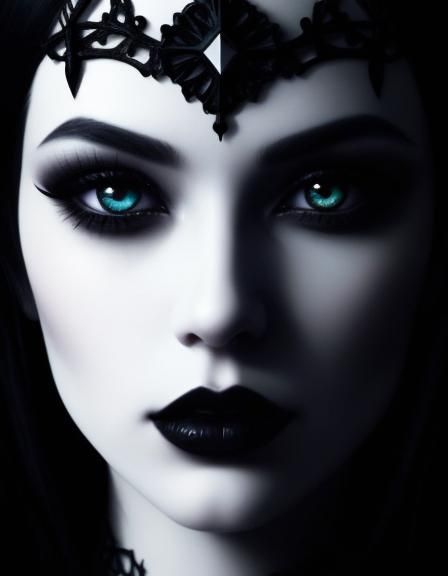 Gothic beauty young lady with long black hair and black eyes...