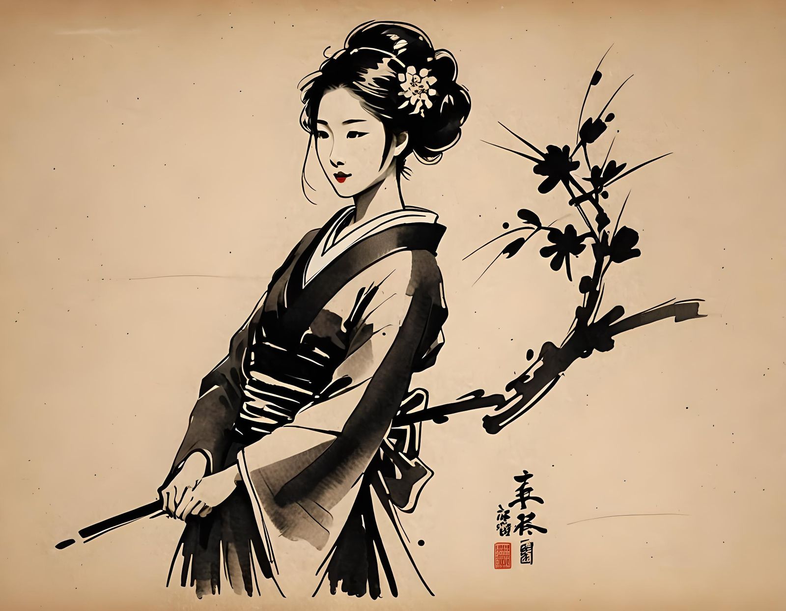 Abstract Brushstroke: Essence of a Woman in Japanese Ink