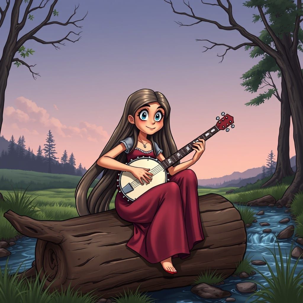 Whimsical Banjo Player in Cartoon Art Style