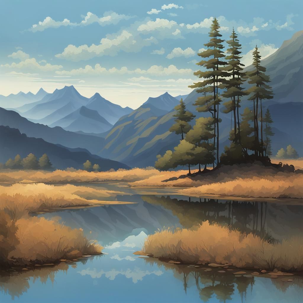Serene Mountain Landscape in Soft Pastel Hues