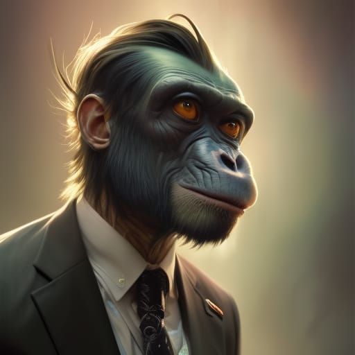 Ape in Suit: Surreal Fantasy Art Portrait