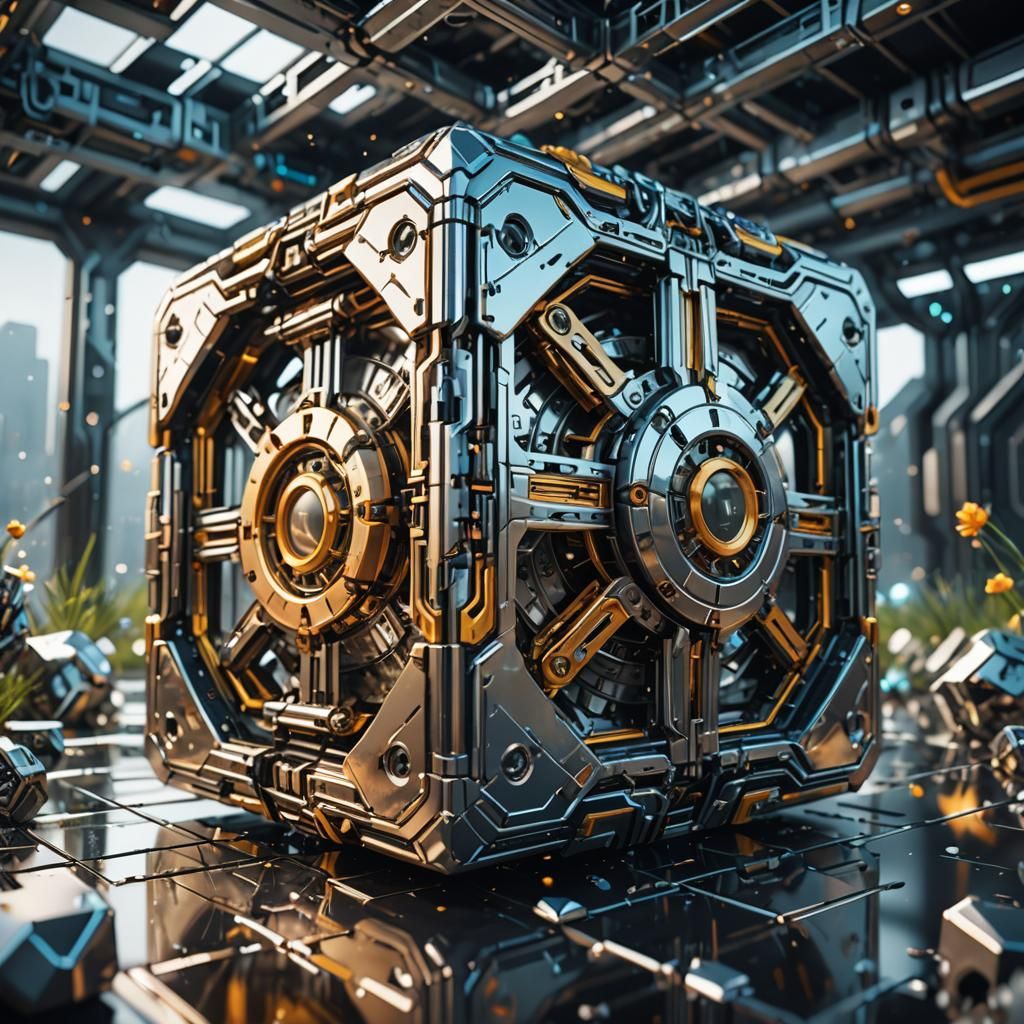 Spring Inside the Cube: 3D Abstract Sci-Fi