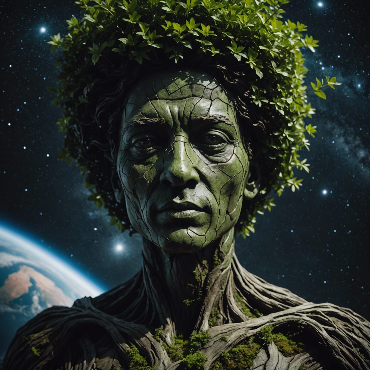 Cosmic Tree Statue Portrait in Ambient Light