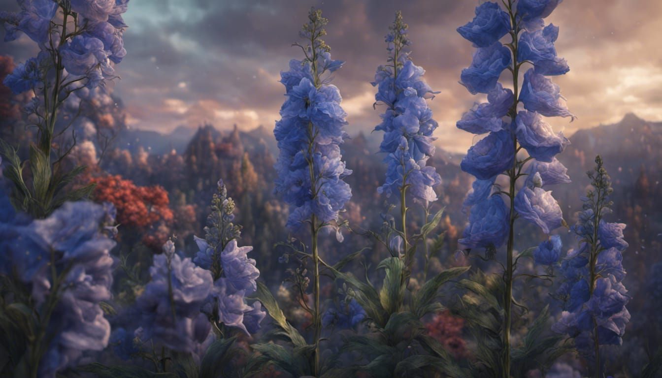 Fantastical Delphinium in Detailed Matte Painting