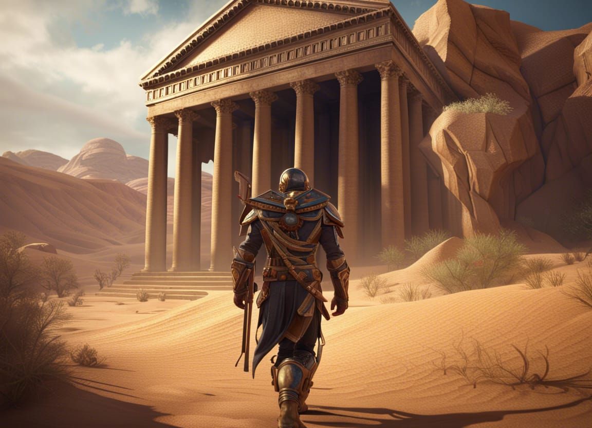 Greek Soldier in Desert Landscape: Fantasy Concept Art