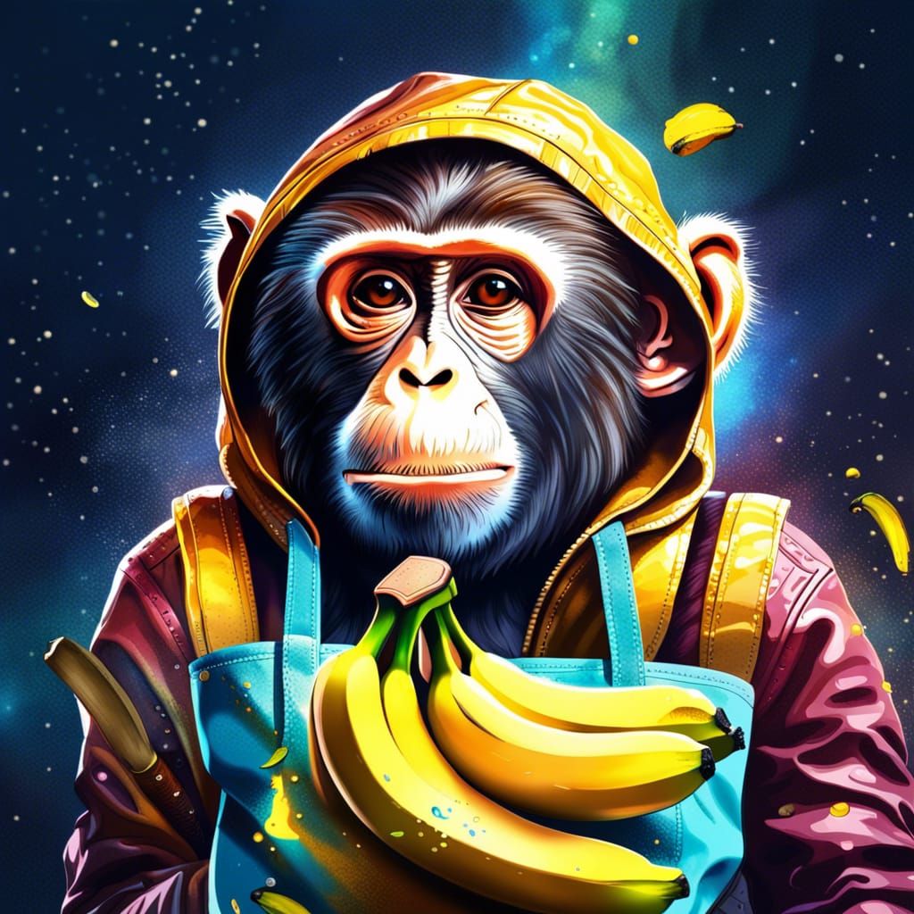Monkey Lost in Space with Bananas