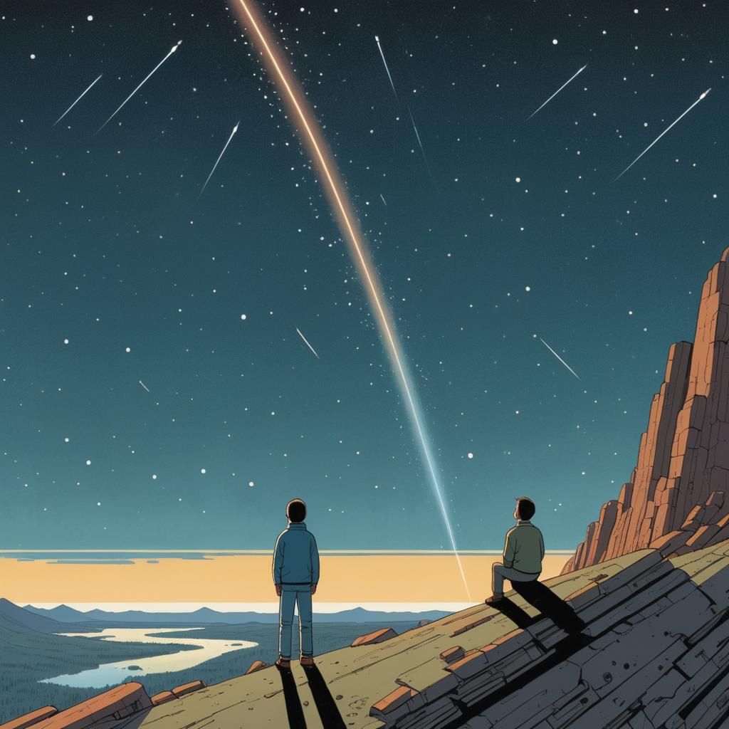 Contemplative Figure Observes Distant Cosmic Event