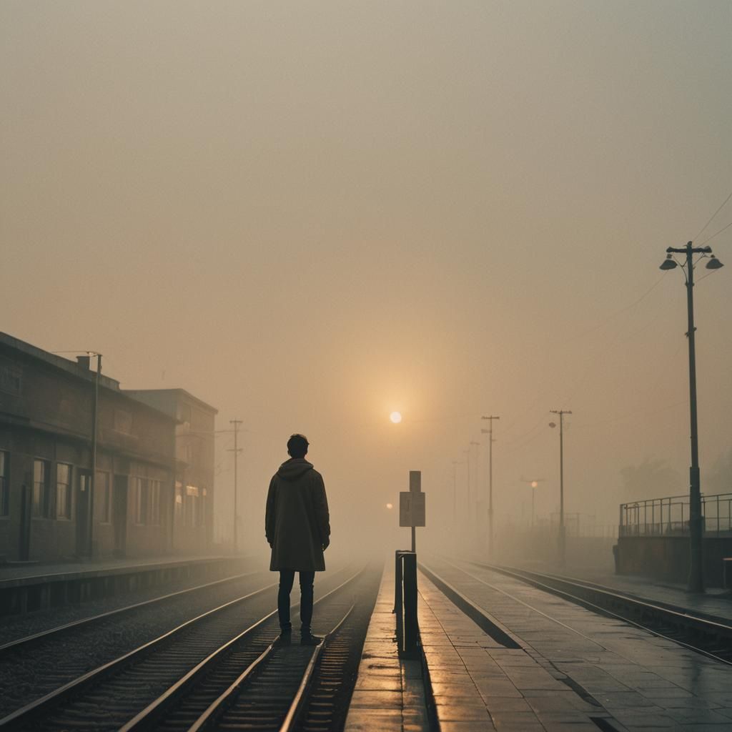 Nostalgic Goodbye on a Misty Platform