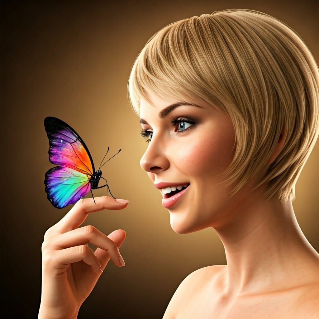 Woman and Butterfly Portrait in Golden Light