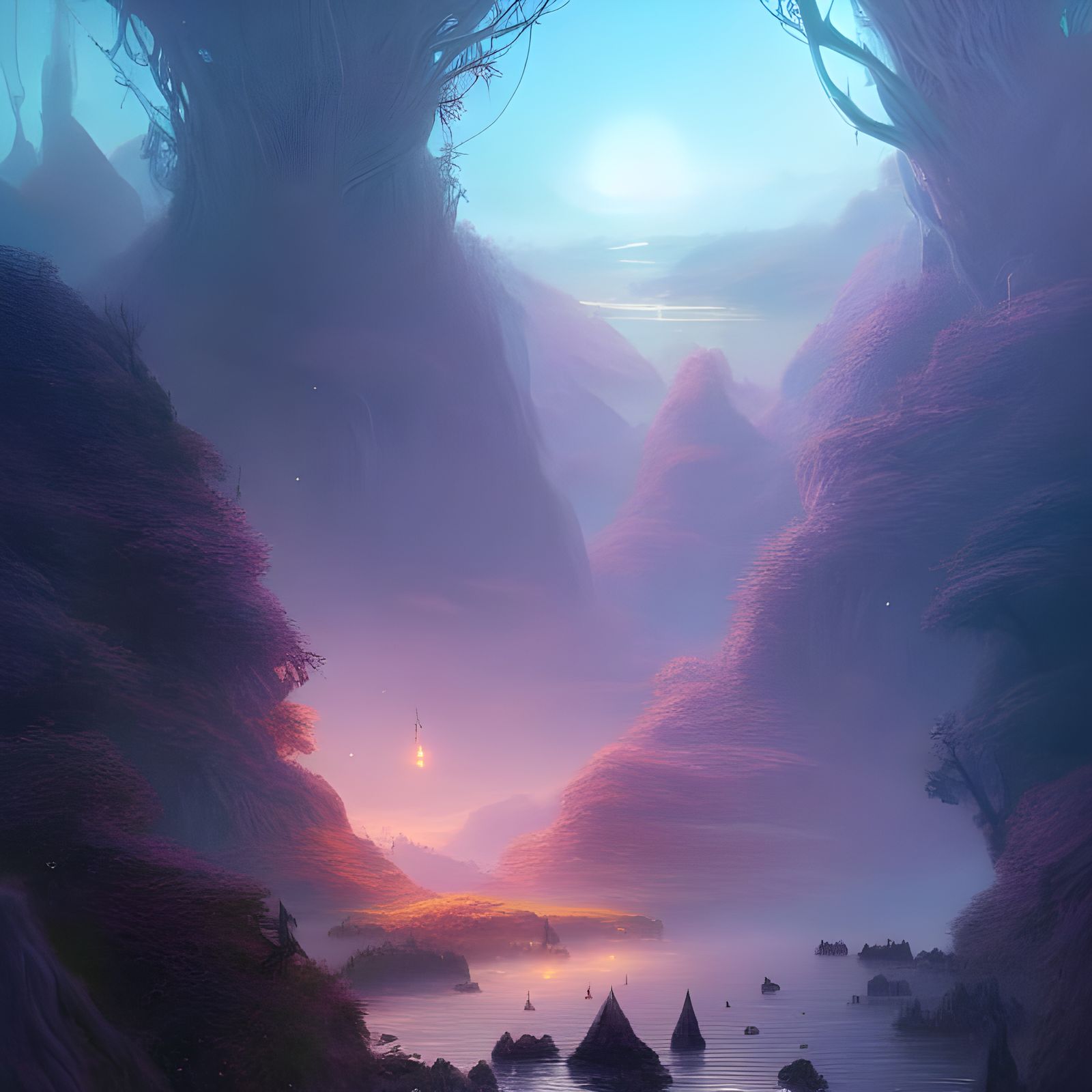 Fantasy Landscape with Crystal Stars in 8k