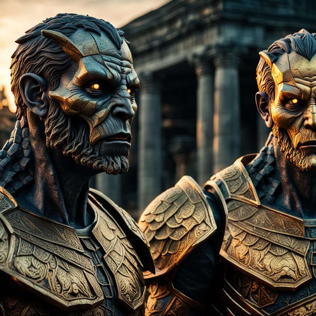 Fantasy Portrait of Golems, Angels, and Demons