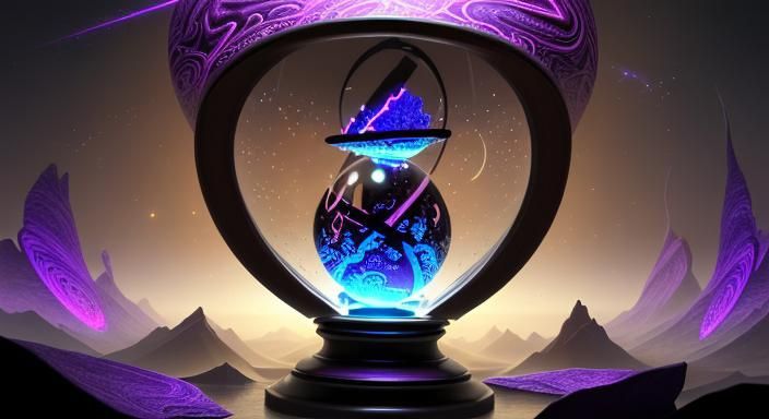 a cracked broken hourglass, infinite time, extreme detail, c...