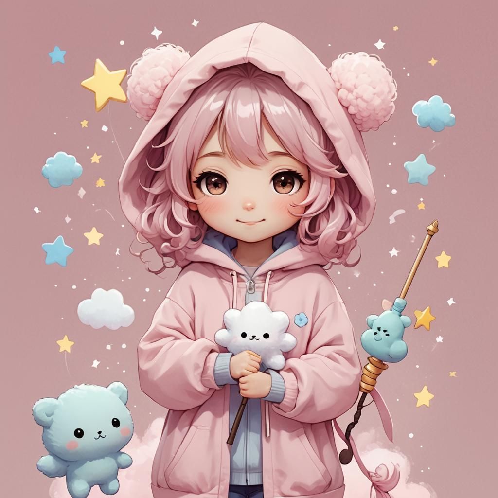 Kawaii Chibi Girl with Magic Staff
