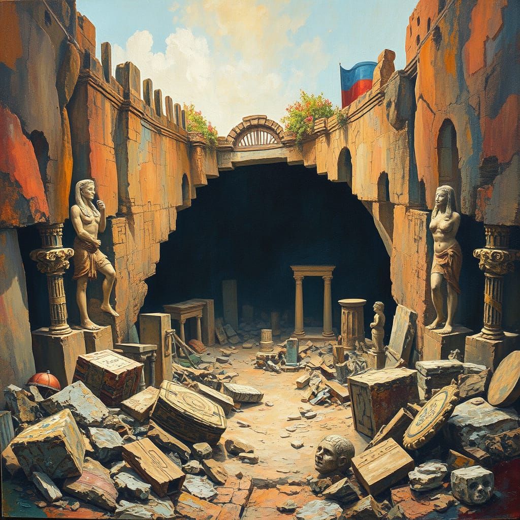 Neo-Impressionist Ruins in Cavernous Depths