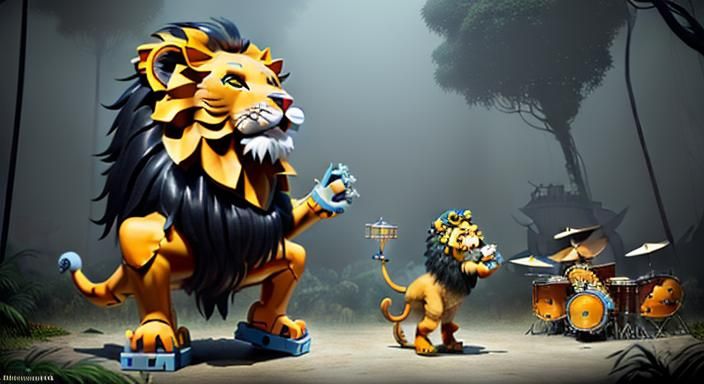 Anthropomorphic Lions Dancing in 1930s Jungle