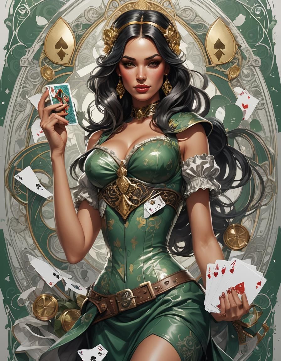 Ace of Spades Pinup Girl in Art Nouveau Style