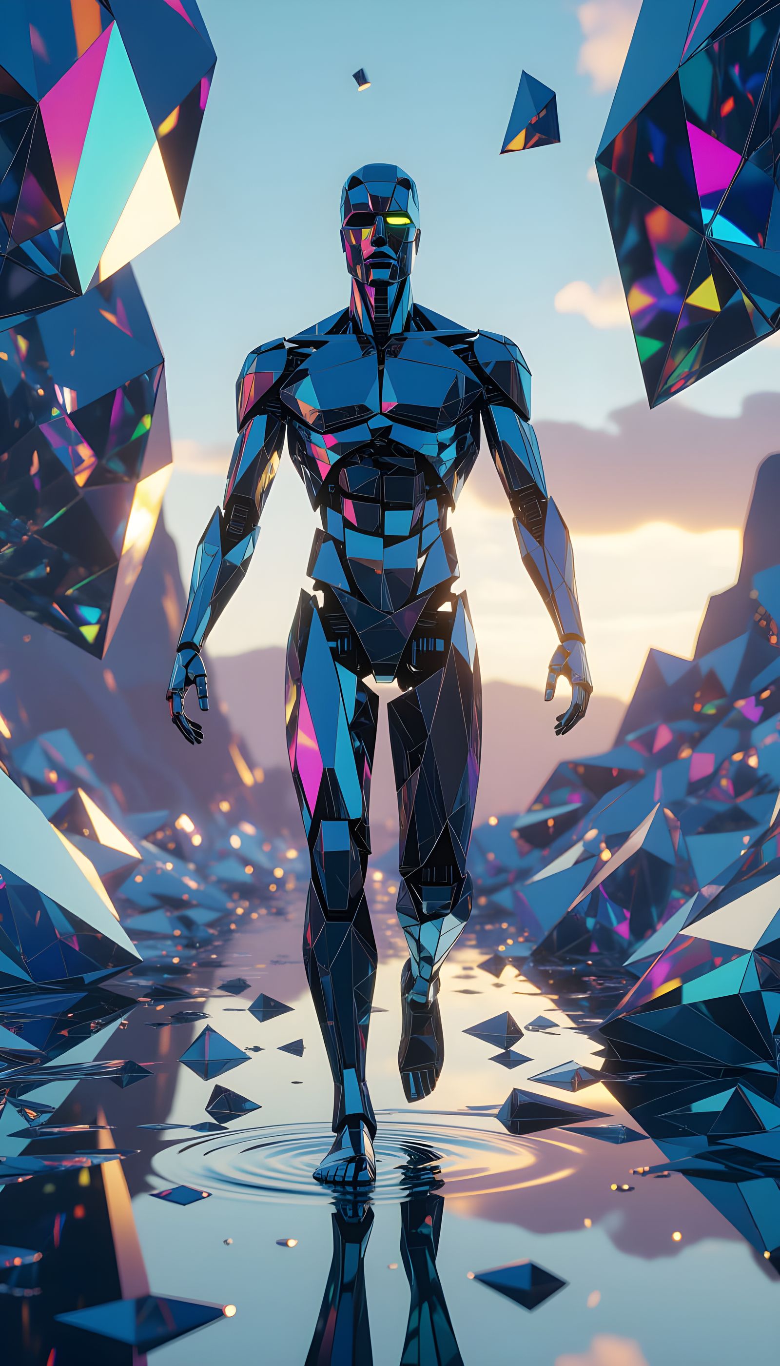 Abstract Glass Figure in Surreal Space