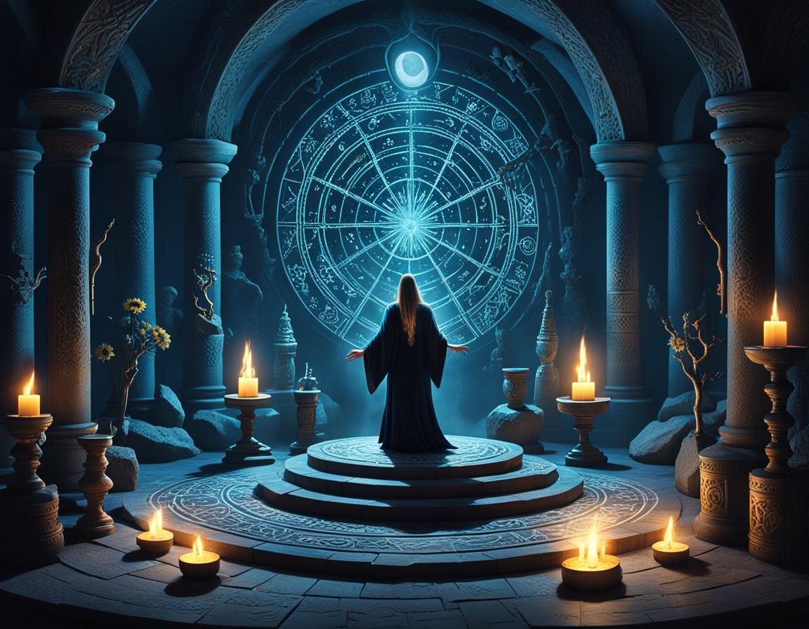 Moonlit Sorceress Performing Alchemical Ritual