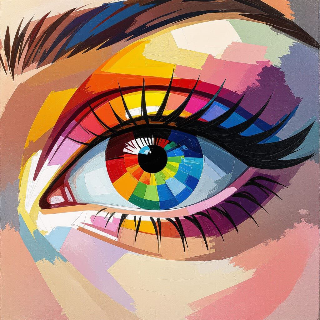 Rainbow Iris Close-Up in Impressionist Gouache Style