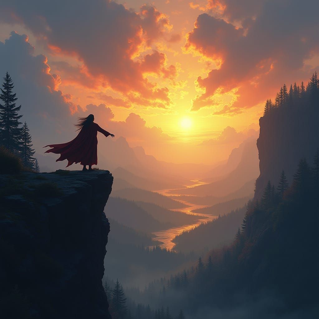 Majestic Landscape at Dawn Digital Painting