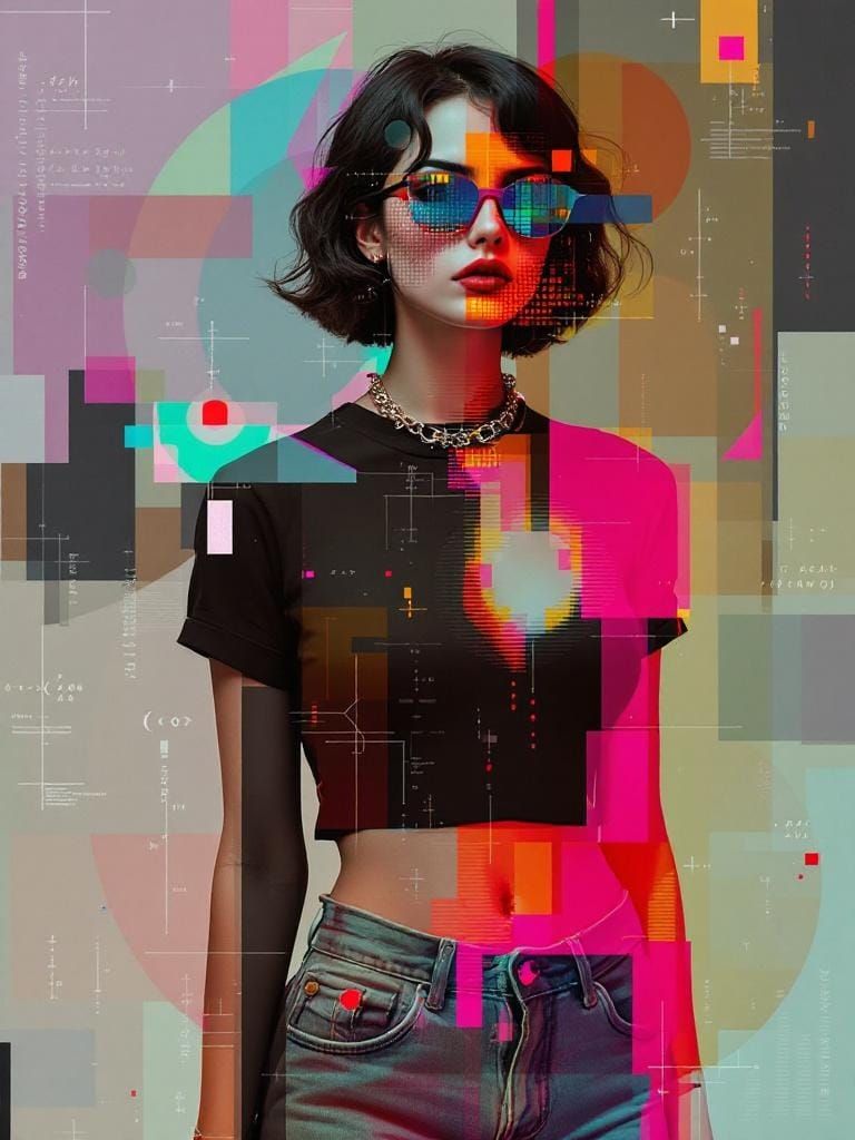 Glitch Art Portrait with Cubist and Fractal Overlays