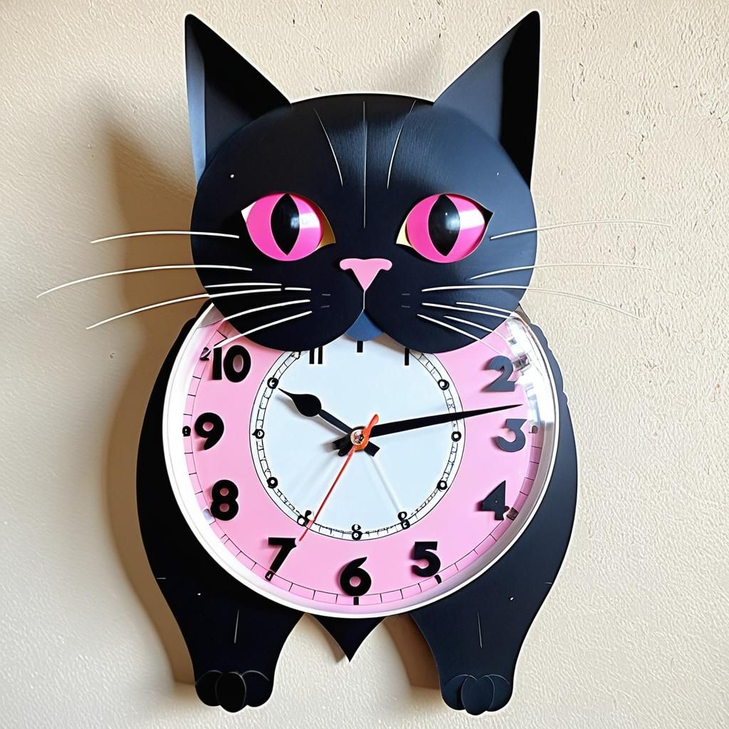 Vintage Googly-Eyed Cat Clock in 1950s Style
