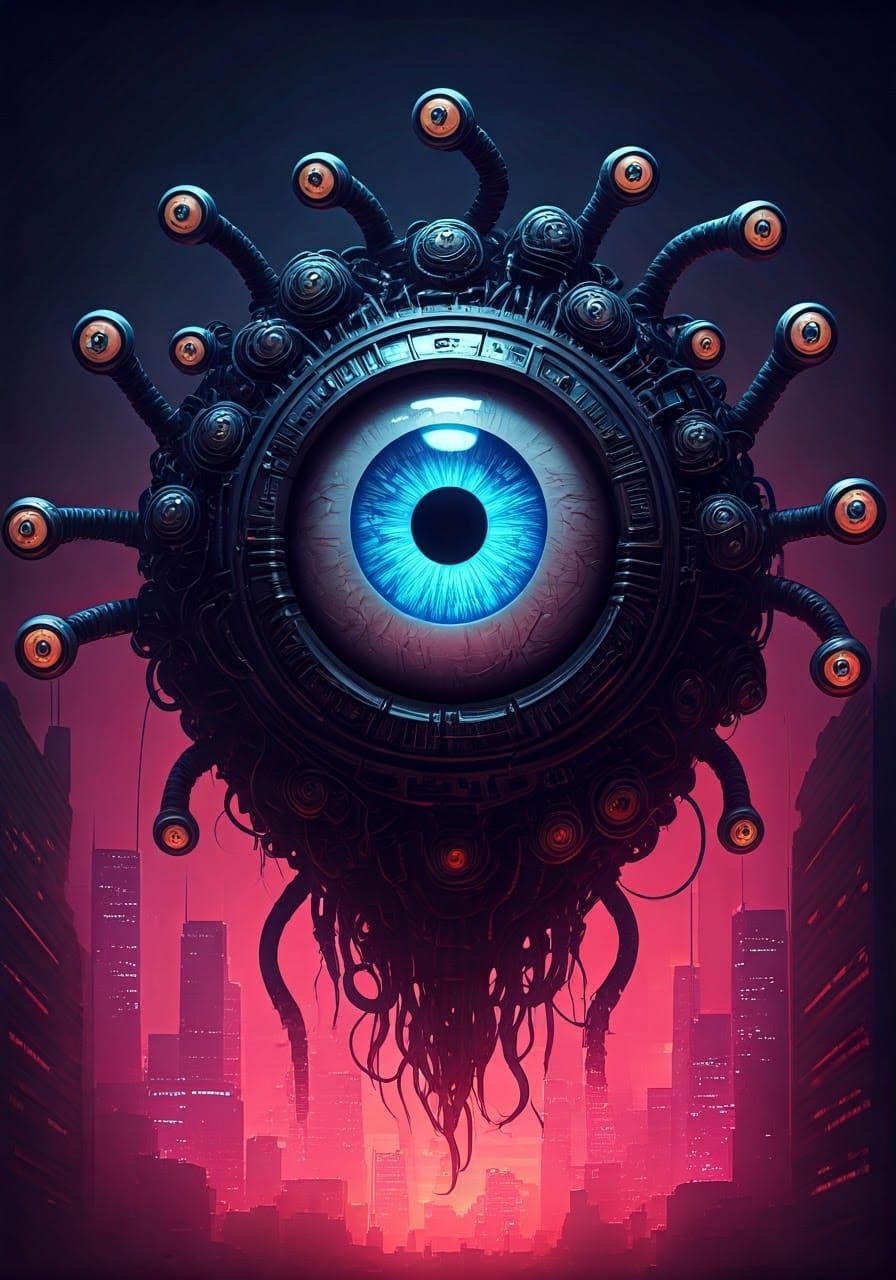 Cyberpunk Beholder with Bioluminescent Eye