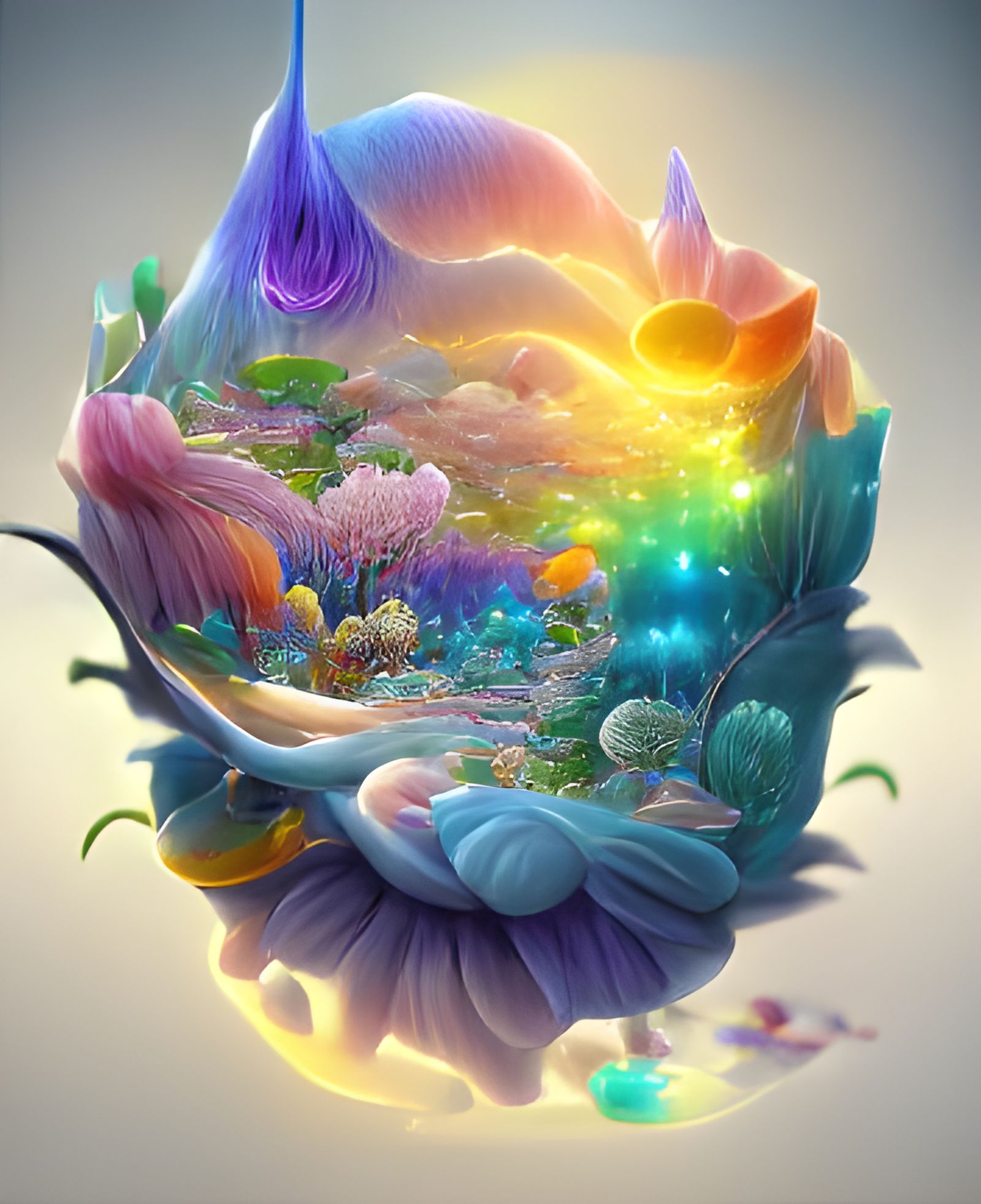 Luminescent Rainbow Flower in Sci-Fi Fantasy Style