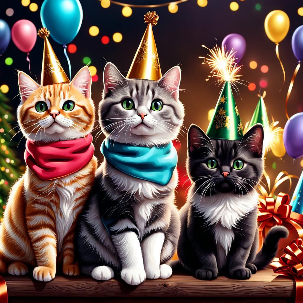 Cats Celebrate New Year in Colorful Detail