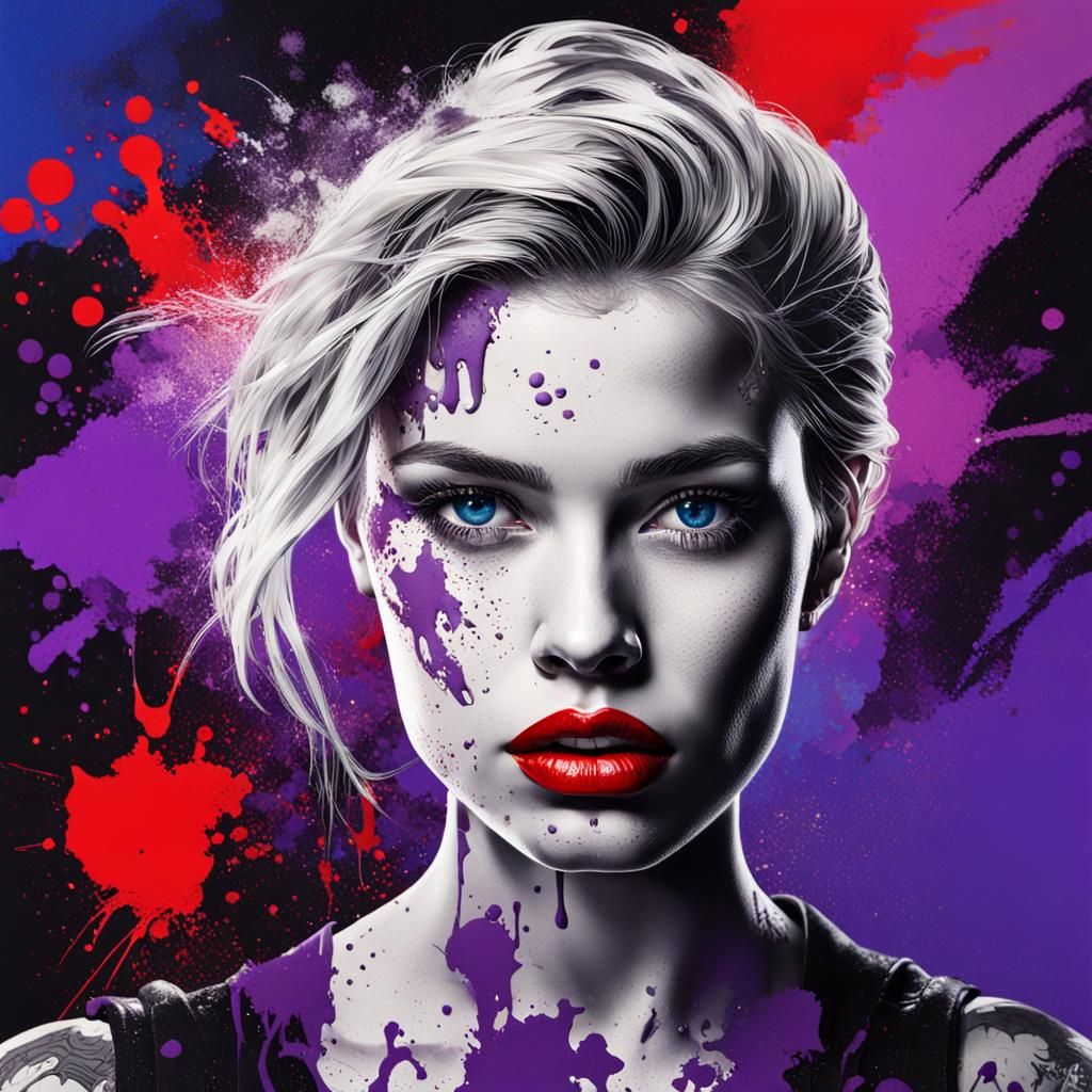 Inked Blonde Woman with Splashes of Color