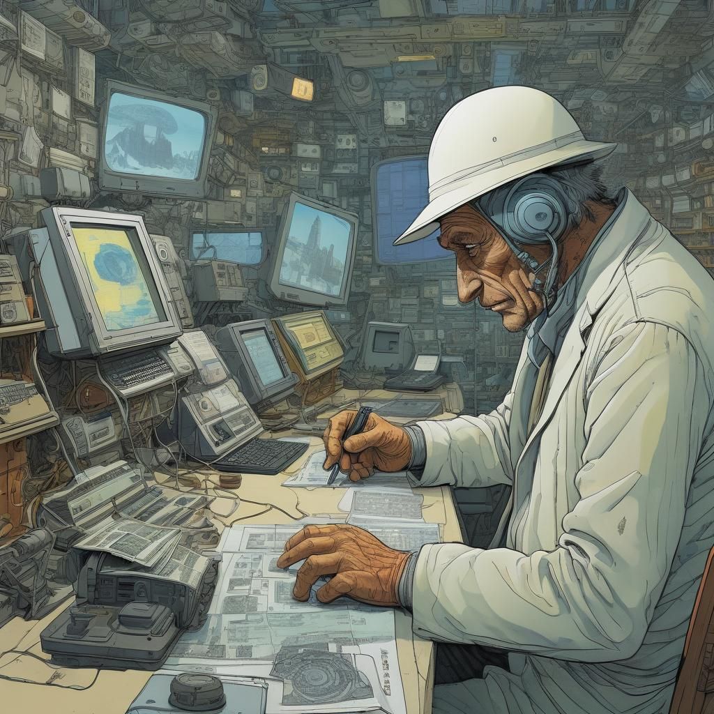 Dystopian Government Surveillance in Moebius Style