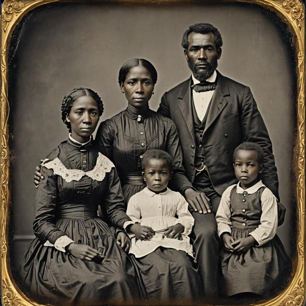 Vintage Photo of African American Family in Daguerreotype St...