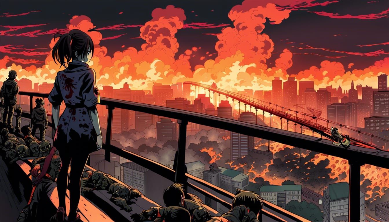 Zombie Bridge Ukiyo-e Anime Art