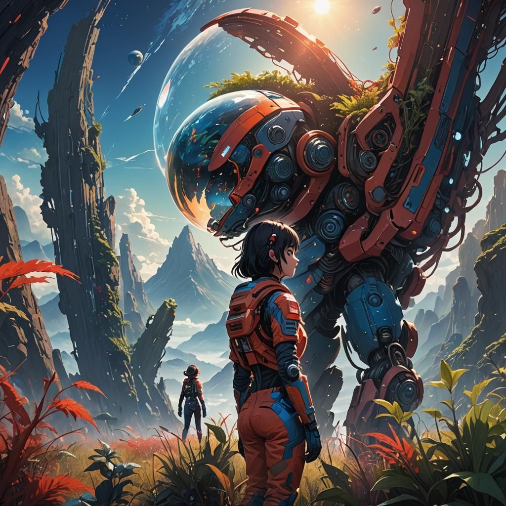 Girl on Alien Planet in Anime Style