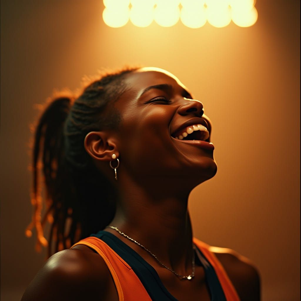 Triumphant Black Woman Athlete in Cinematic Glory