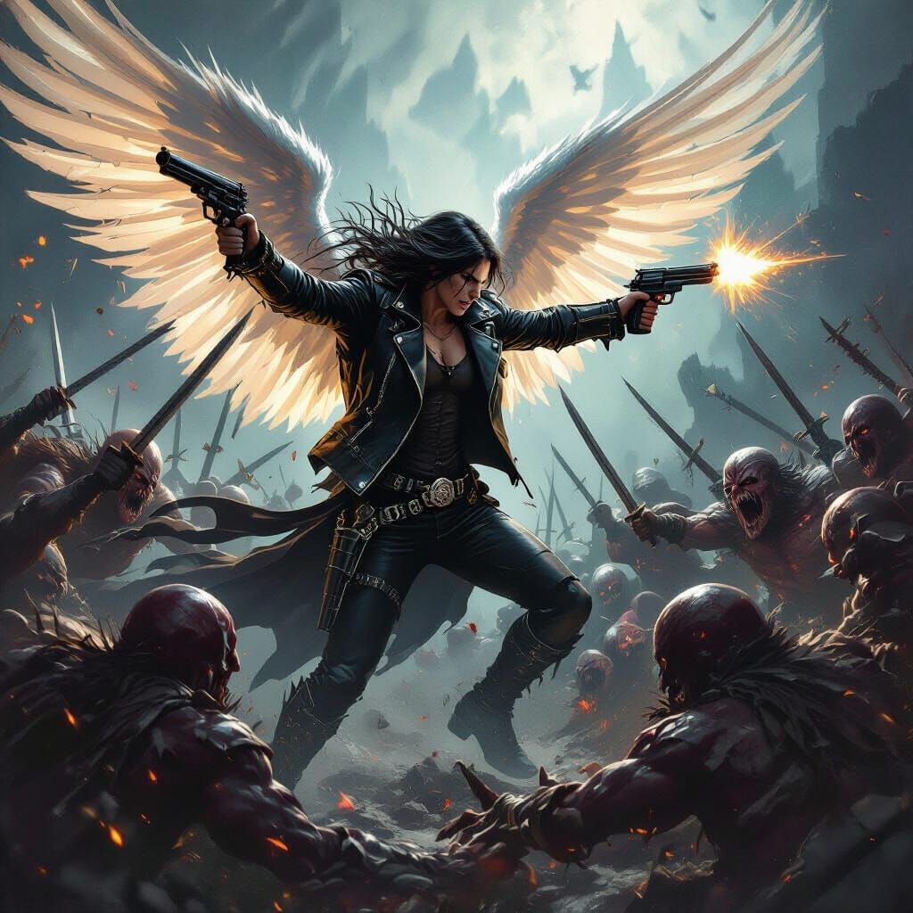 Angel Warrior Battles Monsters in Dark Fantasy Album Art