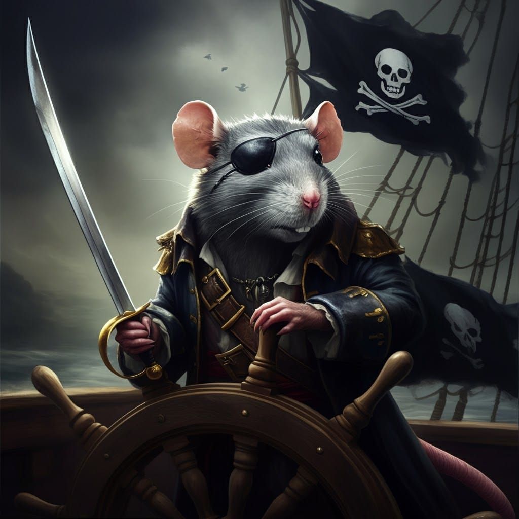 Rat Pirate at the Helm: Detailed Fantasy Art
