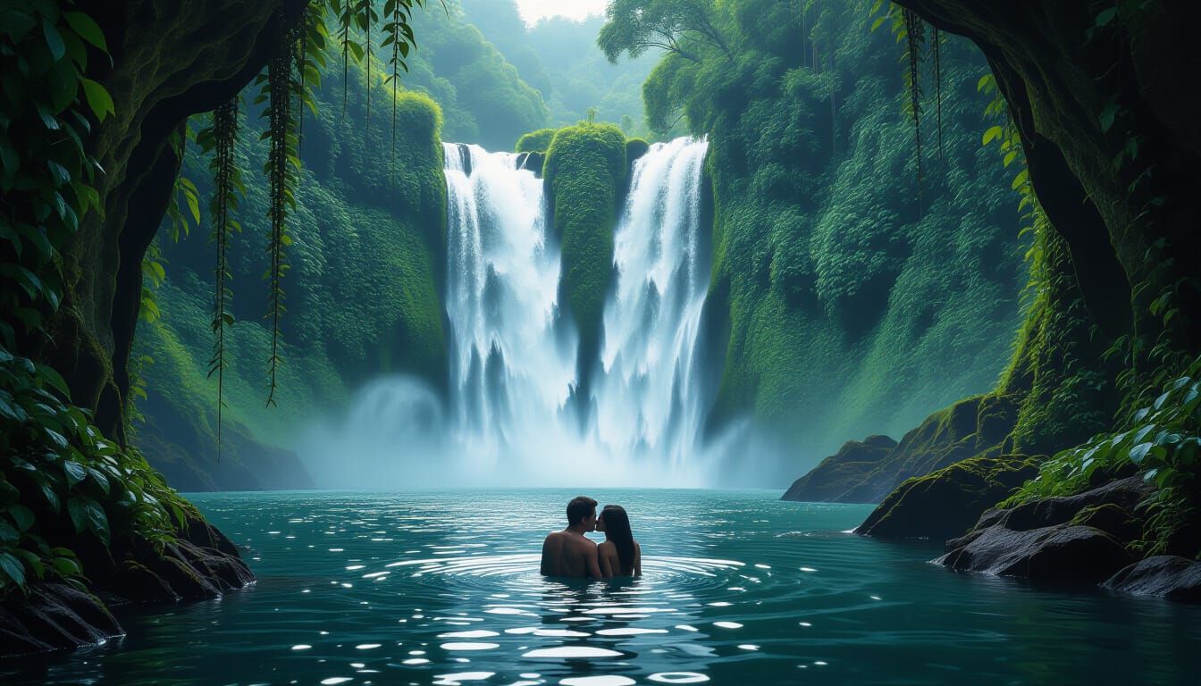 Couple bathing in the jungle