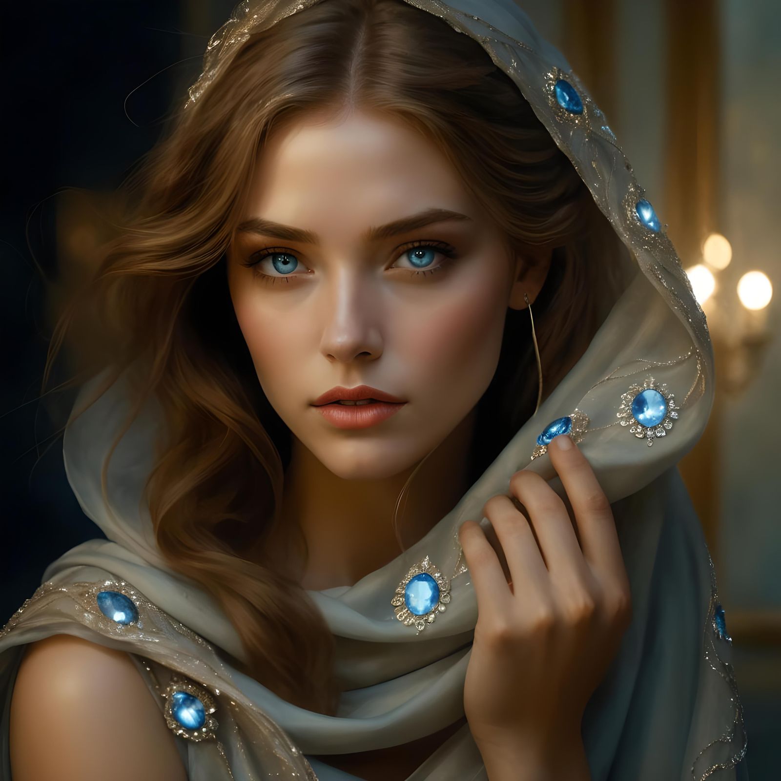 Jeweled Woman Portrait: Fantasy and Elegance