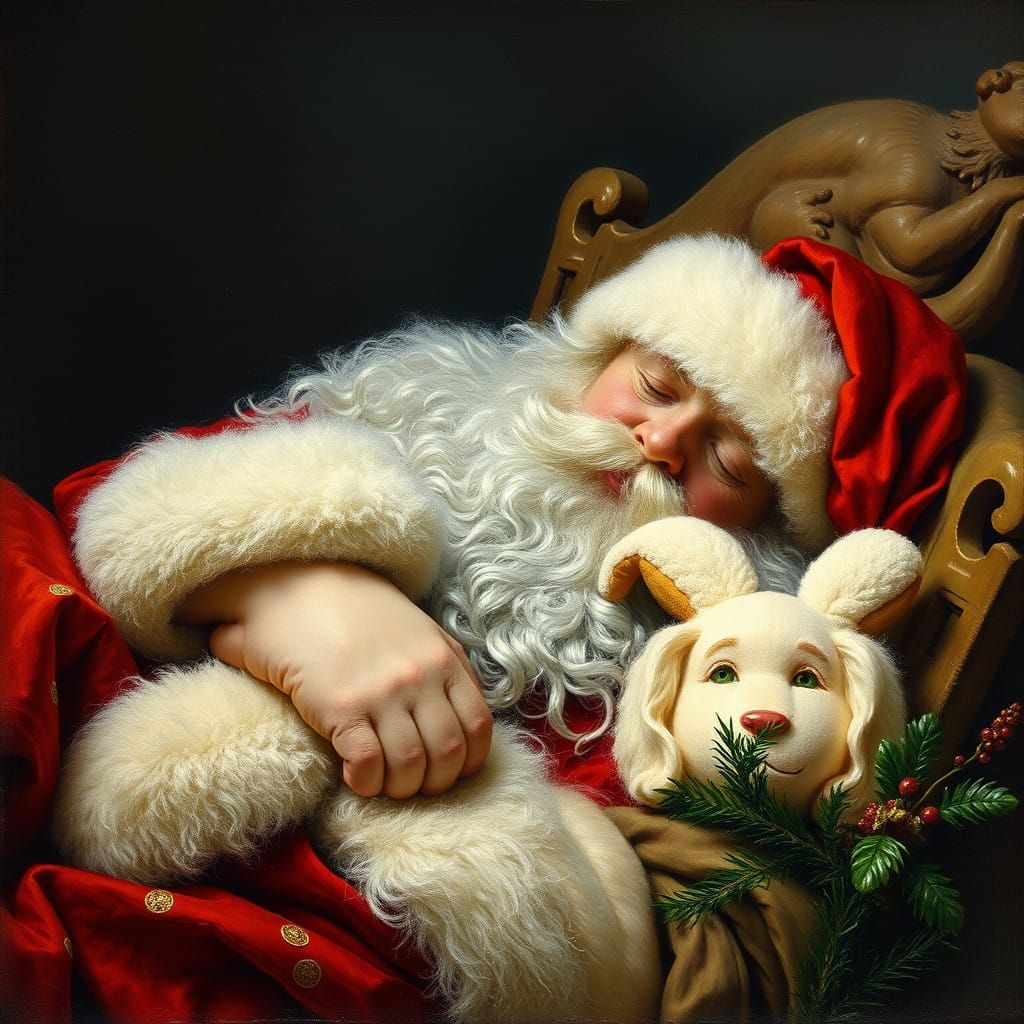 Santa Claus resting in the style of the Pre-Raphaelite movem...