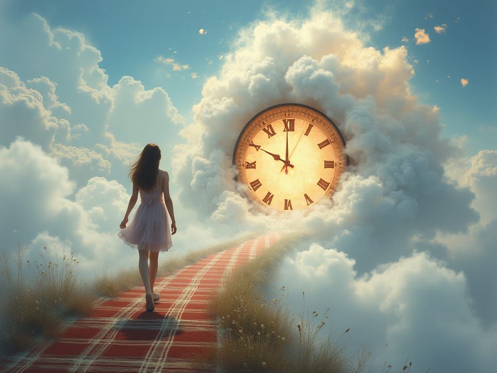 Woman Walks Towards Exploding Cloud Clock