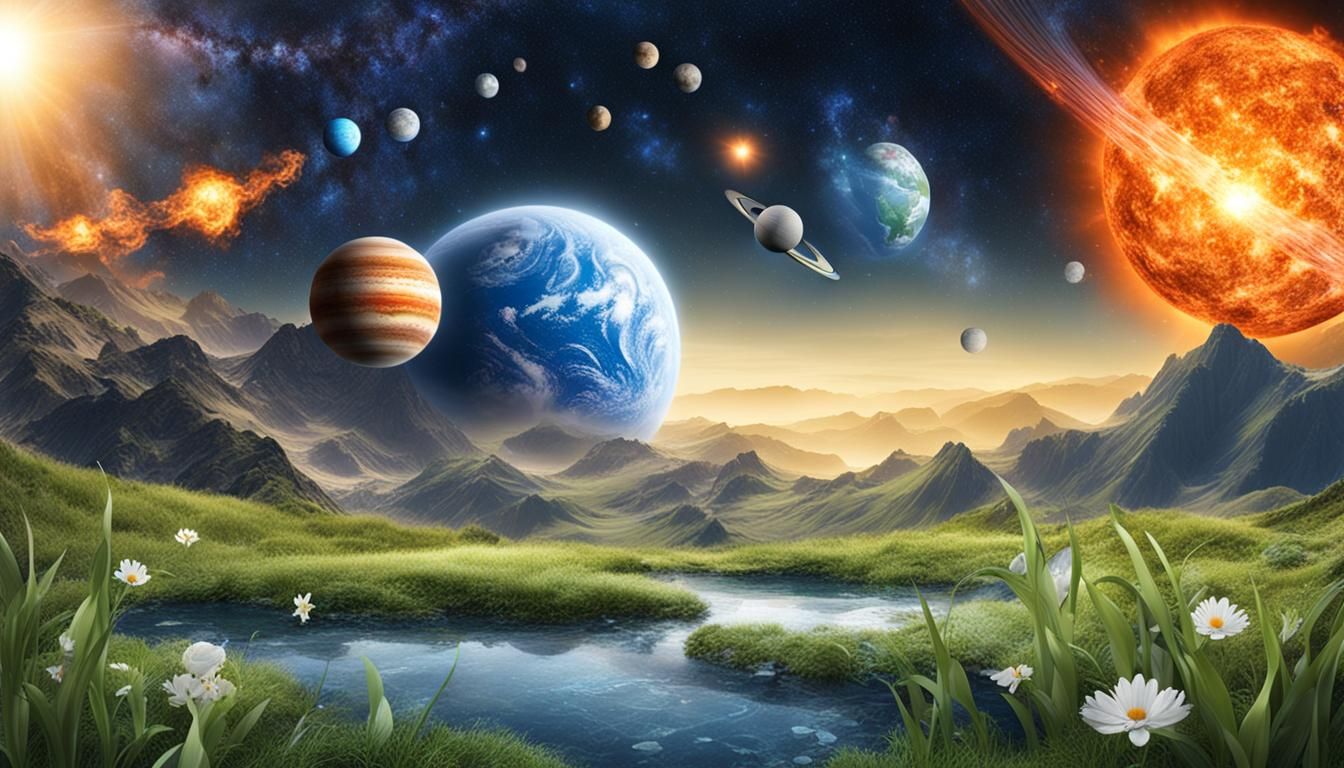 Five Planets Orbiting a Sun with Themed Elements