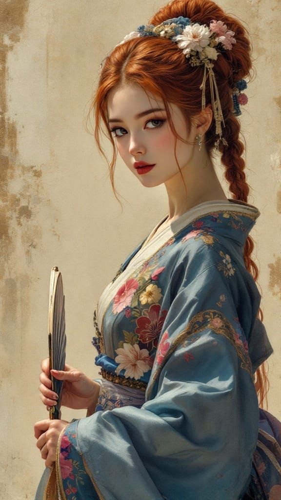 Elegant Japanese Aristocrat with Fighting Fan