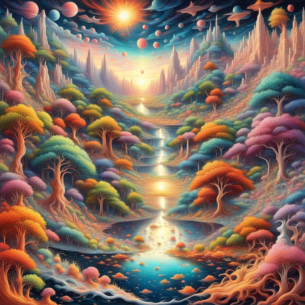 Hyperdetailed Astral Cascade Harmony Landscape